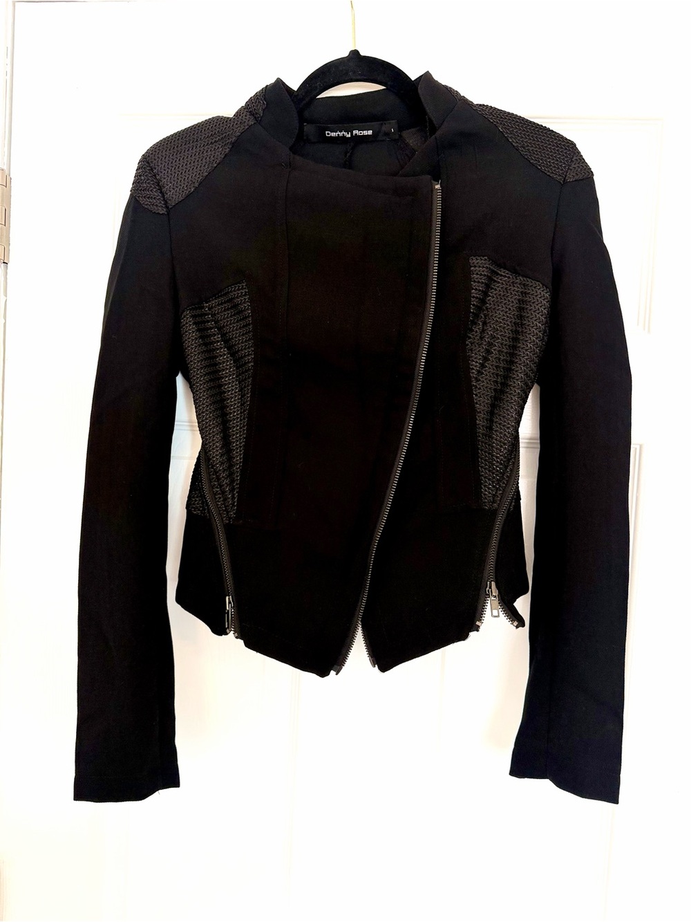 Denny Rose Women's Black Textured Panel Moto Jacket - Fits SZ XS
